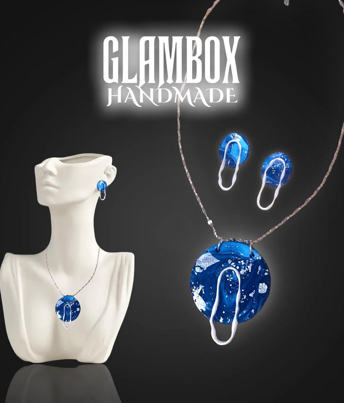 Conjunto colar e brinco azul oceano Glambox