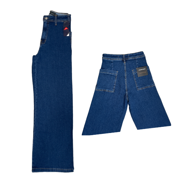 Calça Jeans Feminina Wide leg escura c/ lycra