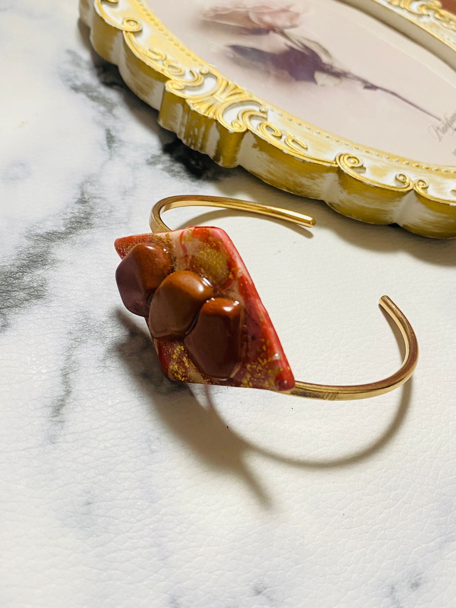 Pulseira De Pedra Jaspe Vermelho Glambox