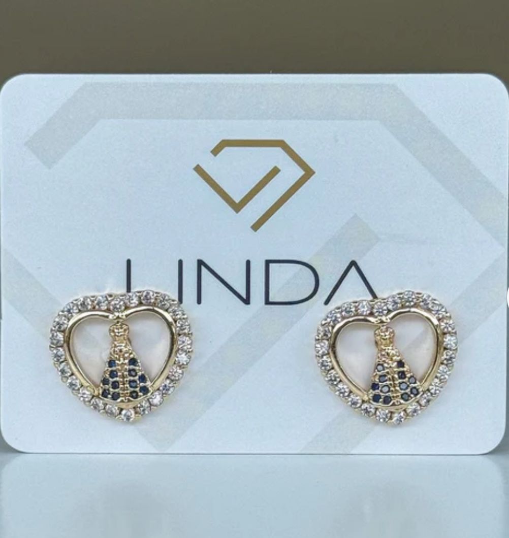 Brinco Nossa Senhora Manto Cravejado Azul Linda